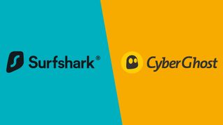 Surfshark and CyberGhost logos on coloured background