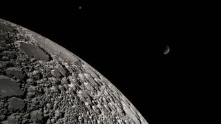 The moon with a distant Earth in the background