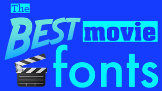 Light blue and dark blue text in various fonts displaying the article title, &#039;the best movie fonts&#039; on a dark blue and light blue background. 