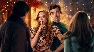 Lindsay Lohan and Ian Harding in &quot;Our Little Secret&quot; now streaming on Netflix (2024)