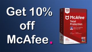 Featured image with &quot;Get 10% off&quot; next to McAfee&#039;s Ultimate security software bundle