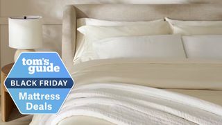 The hotel-luxury Percale Duvet Cover Set by Saatva with a Black Friday deals badge