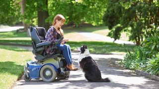 Woman training dog