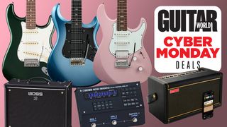 Fender, PRS and Yamaha guitars with Boss and Positive Grid amps