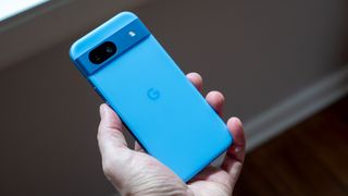 The Google Pixel 8a in the Bay blue colorway