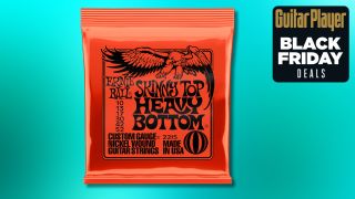 A pack of Ernie Ball Skinny Top Heavy Bottom guitar strings