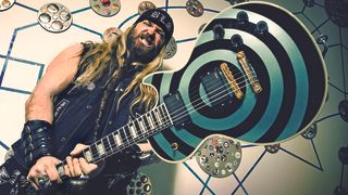 Zakk Wylde with a Gibson Les Paul Bullseye Custom electric guitar at the Colston Hall, Bristol, February 23, 2011. 