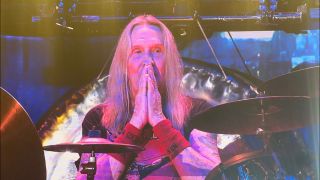 Nicki McBrain onstage in Sao Paolo