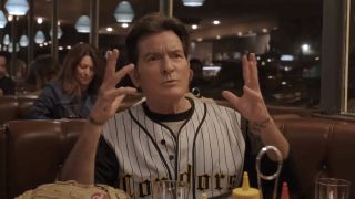 Charlie Sheen playing himself in restaurant in Bookie Season 2