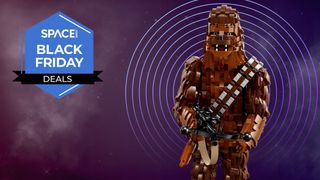 Lego Chewbacca on a purple background with a Space Black Friday logo