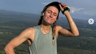 Tara Dower takes a breather during her record-setting Appalachia Trail run