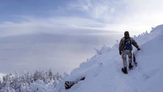 Winter hiking on Algonquin Mountain, High Peaks Region of the Adirondacks 