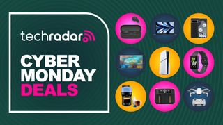 Collage of tech products from the Amazon UK Cyber Monday sale, including Sony earbuds, MacBook, Google Pixel phone, PS5 and Ninja air fryer