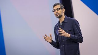 Sundar Pichai, chief executive officer of Google Inc., speaks during the company&#039;s Cloud Next &#039;18 event in San Francisco, California, U.S., on Tuesday, July 24, 2018