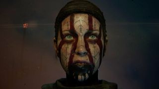 Best Xbox Game Pass games - Hellblade 2 photo mode screenshot of protagonist Senua, with war paint and runes painted on her face.