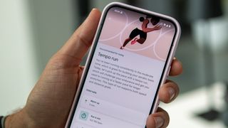 Pixel Watch 3 run coaching suggestion in the Fitbit app on a Pixel 9