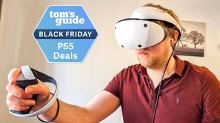 PSVR 2 in use with a Tom&#039;s Guide Black Friday deal tag