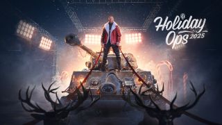 Jason Statham on a massive tank wearing Santa outfit