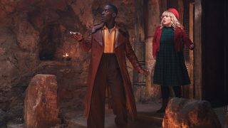 The Doctor (Ncuti Gatwa) and Joy (Nicola Coughlan) explore ancient ruins in the Doctor Who 2024 Christmas Special