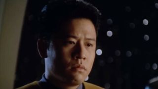 Garrett Wang as Harry Kim looking upset 