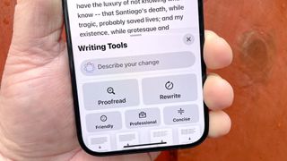 Describe Your Change in the Writing Tools of iOS 18.2 running on an iPhone 15 Pro