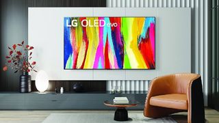 LG C2 OLED TV on wall in living room