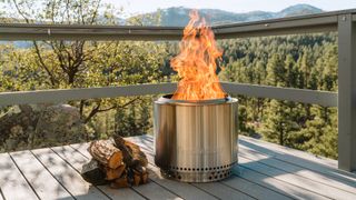 Solo outdoor fire pit on porch