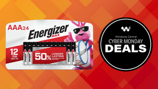 24 pack of Energizer AAA batteries with a Cyber Monday deal graphic.