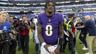 Lamar Jackson offers his hand after full-time of the Seahawks vs Ravens in Hard Knocks: In Season With the AFC North