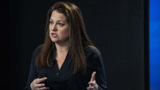 Michelle Johnston Holthaus, executive vice president and general manager of the Client Computing Group at Intel Corp., speaks during the Intel AI Everywhere launch event in New York, US, on Thursday, Dec. 14, 2023.