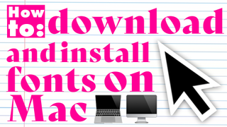 Pink text in serif and sans serif fonts on lined paper displaying the text &#039;How to download and install fonts on your Mac&#039;.