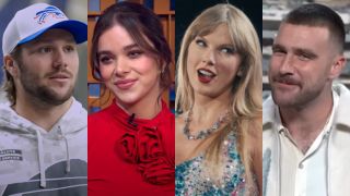 Josh Allen on NFL on NBC; Hailee Steinfeld on Good Morning America; Taylor Swift on The Eras Tour movie; and Travis Kelce on Saturday Night Live.