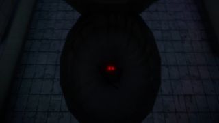 Toilet Spiders screenshot - a giant red-eyed spider in a filthy toilet