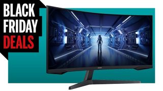 Samsung Odyssey G5 34&quot; gaming monitor on Black Friday Deals background