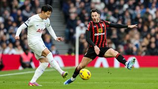 Heung-Min Son (left) and Adam Smith during the last Bournemouth vs Spurs Premier League match in 2023.