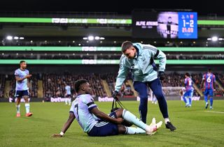 Arsenal winger Bukayo Saka was forced off during their win over Crystal Palace