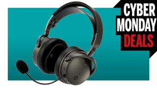 Audeze Maxwell headset on a cyber monday banner