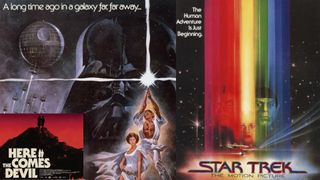 Posters for Star Wars, Star Trek and Here Comes the Devil