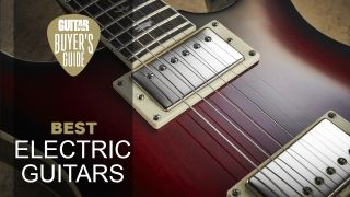 Close up of an electric guitar&#039;s strings and pickups