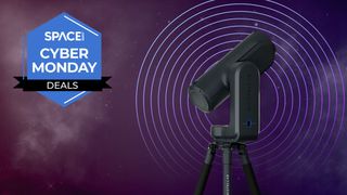 A Unistellar Oddysey telescope, next to a Space Cyber Monday logo. 