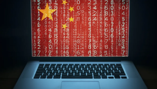 China&#039;s flag overlays laptop screen