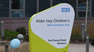 Sign at the entrance to the Alder Hey Children’s Hospital.