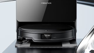 Roborock Saros 10R robot vacuum in its dock