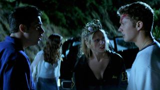 Freddie Prinze Jr. and Ryan Phillippe have a stare off with Sarah Michelle Gellar and Jennifer Love Hewitt in background in I Know What You Did Last Summer