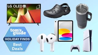 Compilation showing LG OLED TV, Apple products, Crocs, Yeti tumbler, Sony PlayStation 5 console