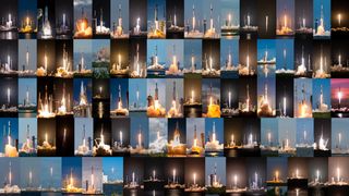 a lot of rocket launch images stacked in rows and columns.