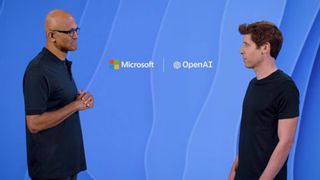 Satya Nadella with Sam Altman sharing a conference stage.