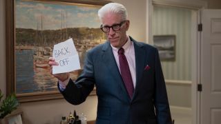 Charles Nieuwendyk (Ted Danson) shows a piece of paper on A Man on the Inside