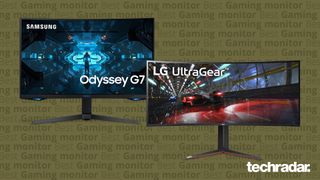 Two of the best gaming monitors against a beige backdrop