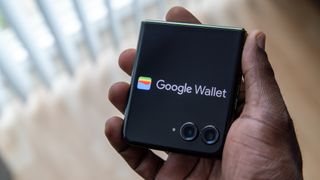 The Google Wallet logo on the Motorola Razr Plus 2024